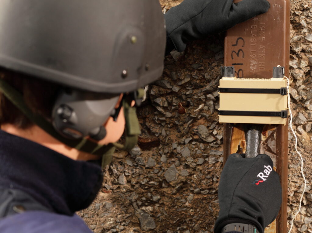Universal Demolition Block being placed into position